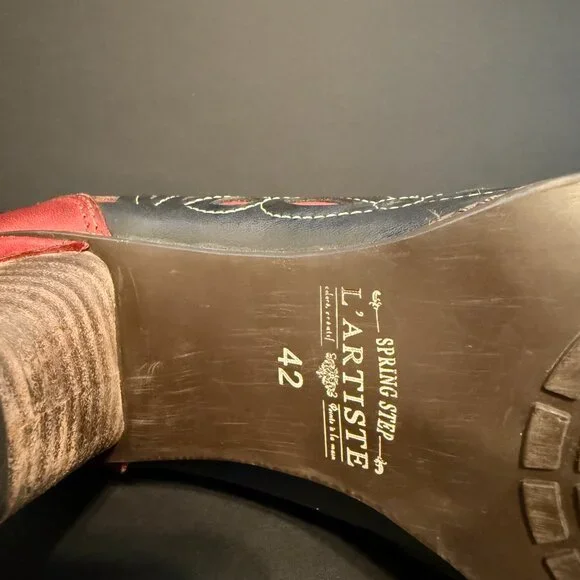 L’Artiste By Spring Step Arbella Heel Booties 11 Red & Black Leather - Picture 7 of 10